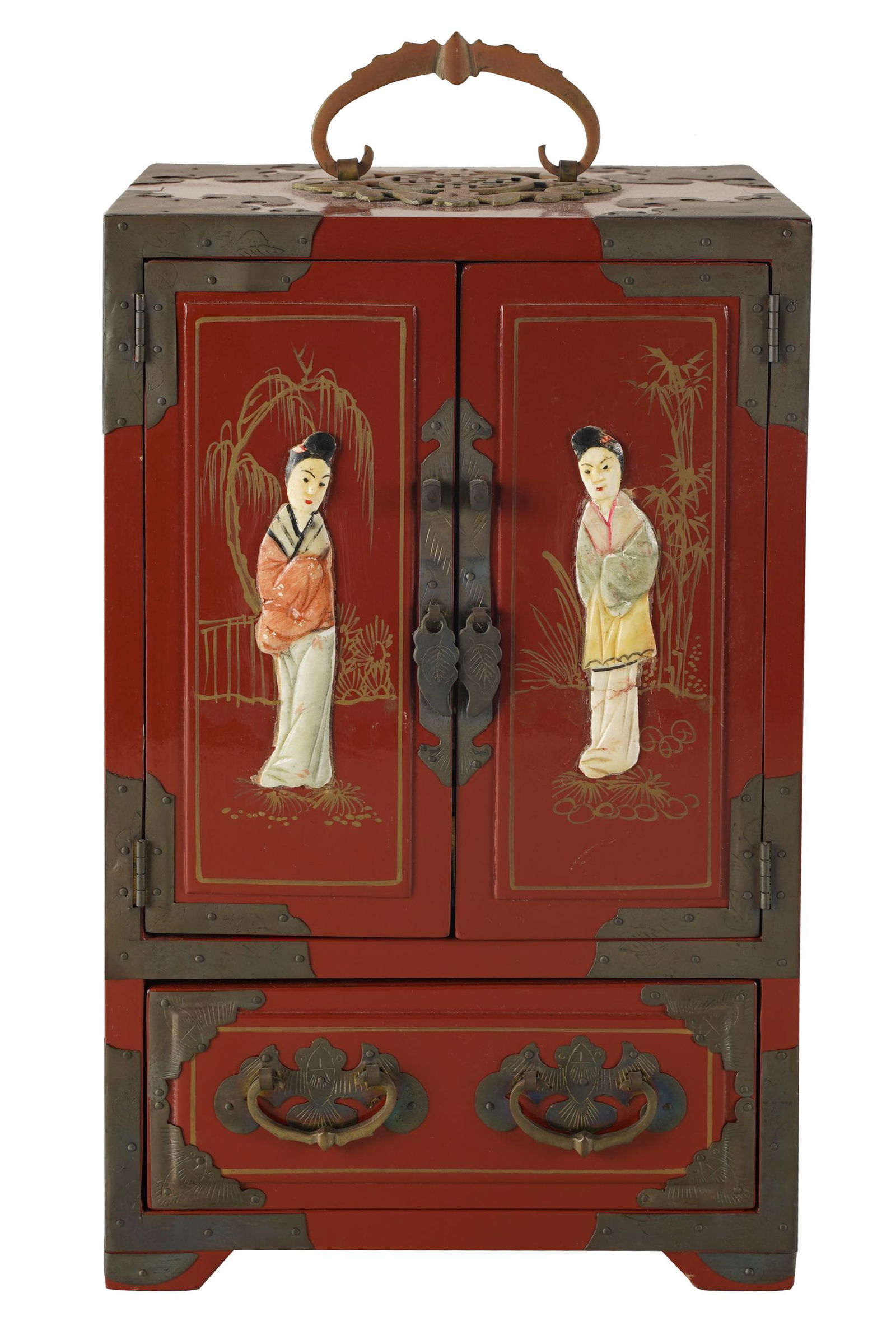CHINESE RED-LACQUERED JEWELRY CHEST (1 of 9)