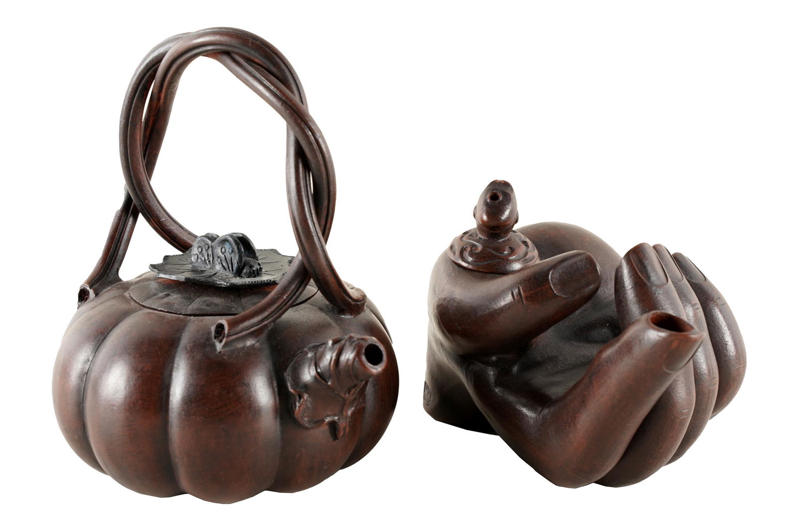 TWO CHINESE YIXING CLAY TEAPOTS (1 of 8)
