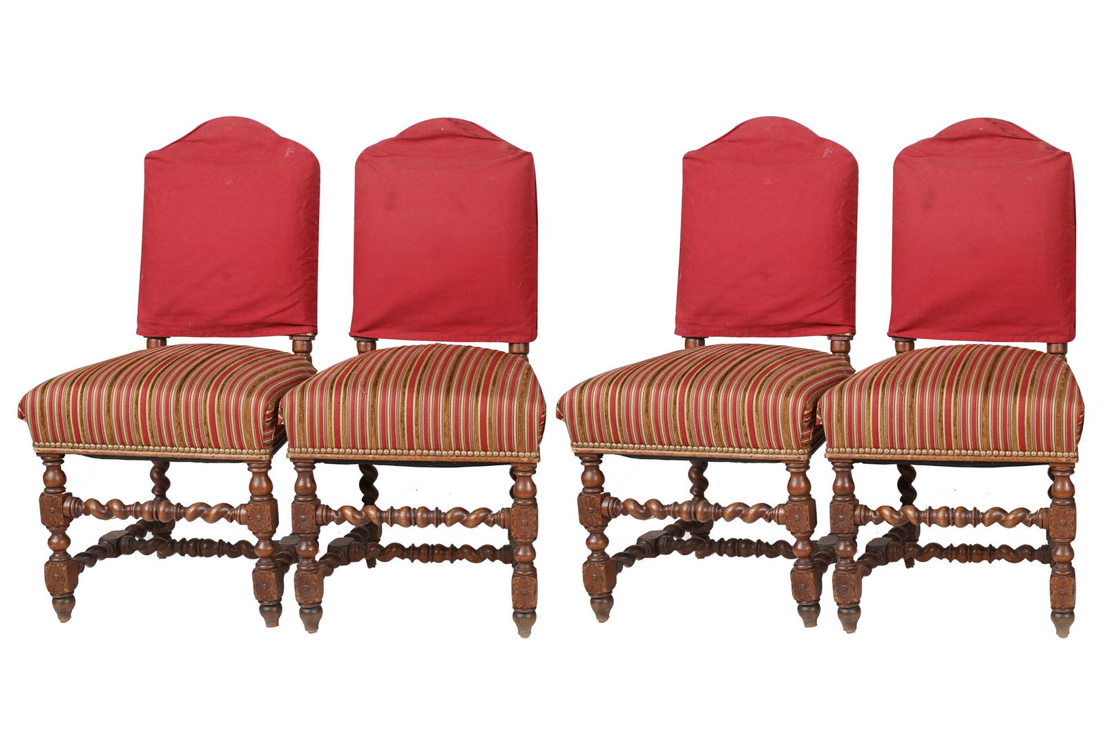 FOUR JACOBEAN REVIVAL STYLE OAK SIDE CHAIRS (1 of 12)