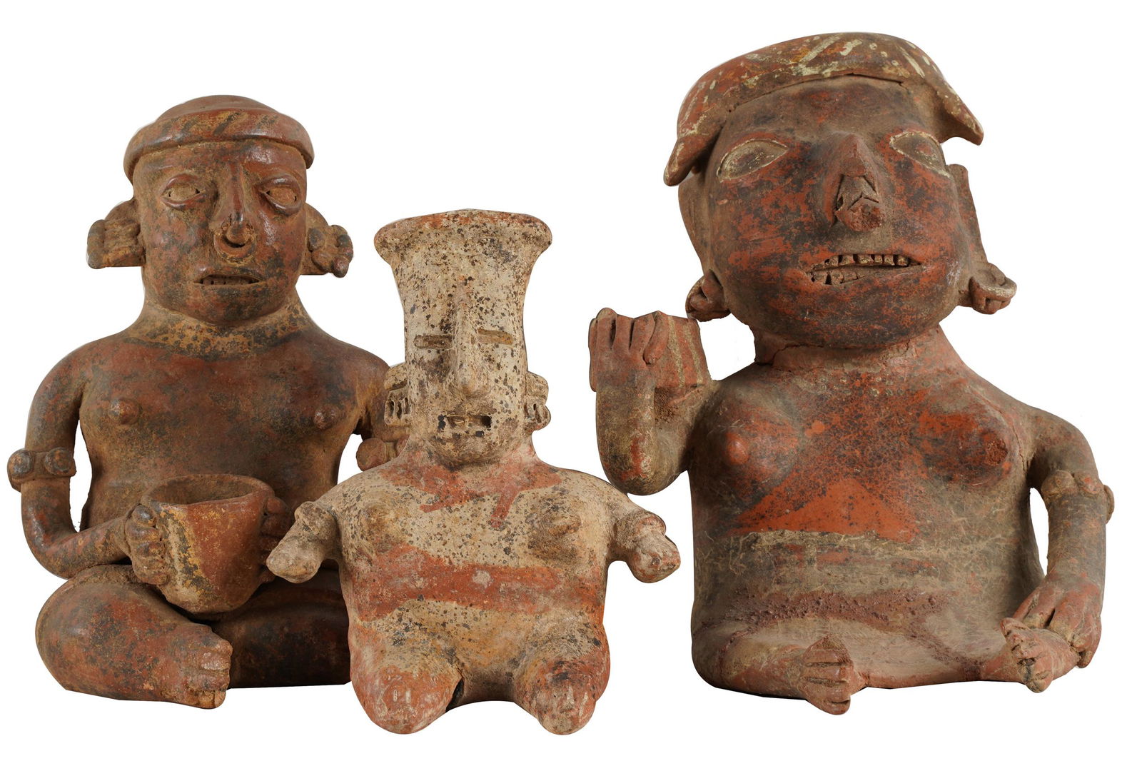 THREE PRIMITIVE CERAMIC FIGURES (1 of 10)