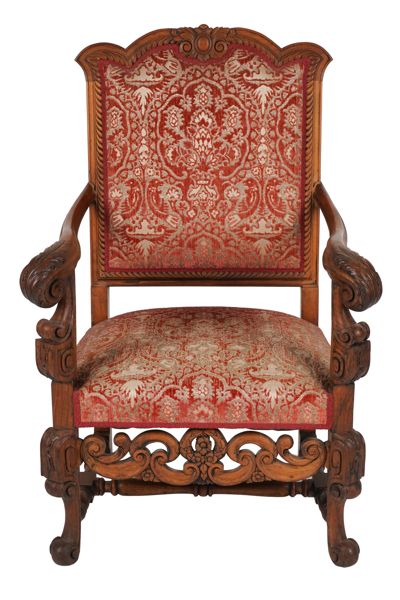 BAROQUE-STYLE CARVED MAHOGANY HALL CHAIR (1 of 12)