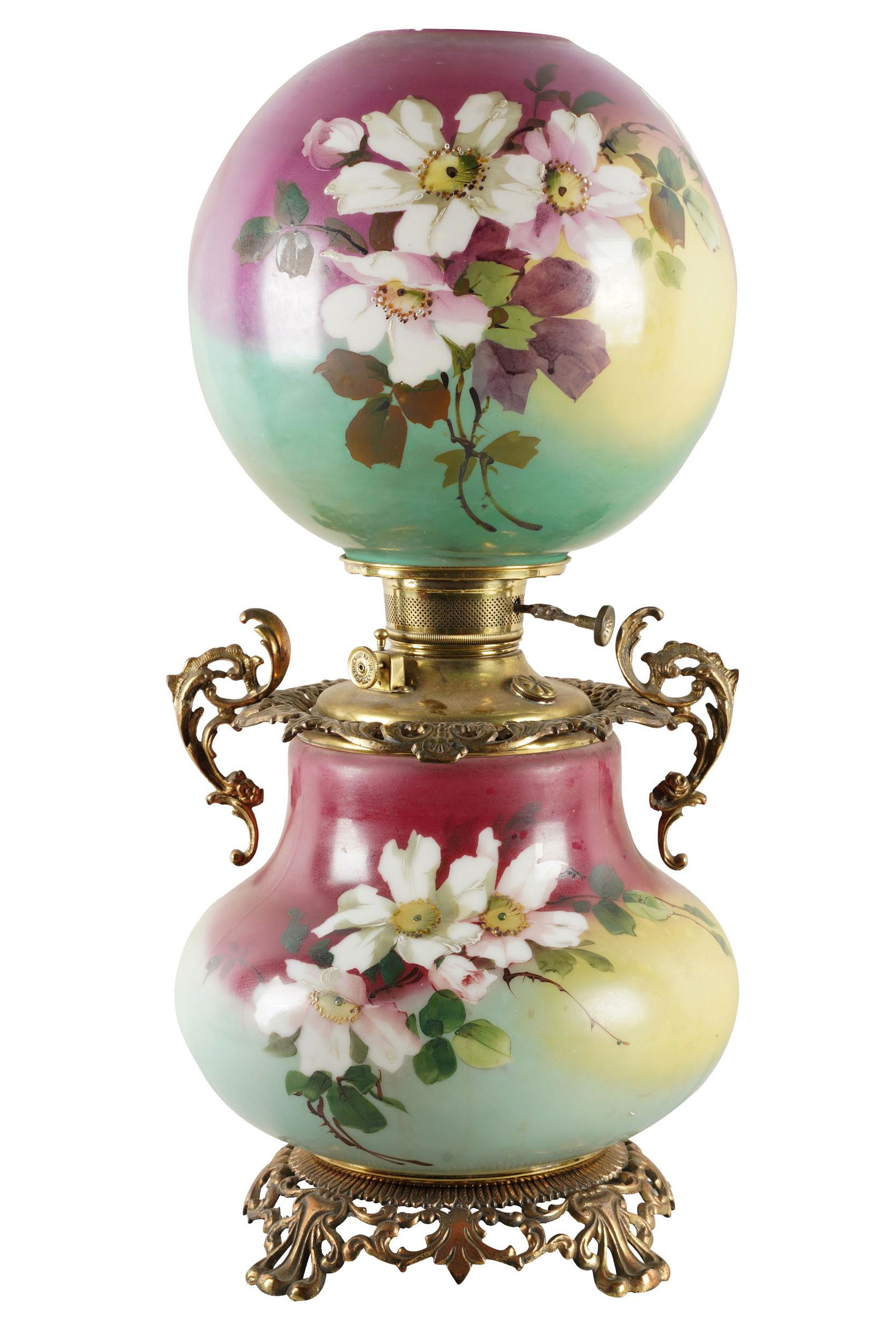 VICTORIAN-STYLE GLASS ELECTRIFIED OIL LAMP (1 of 8)