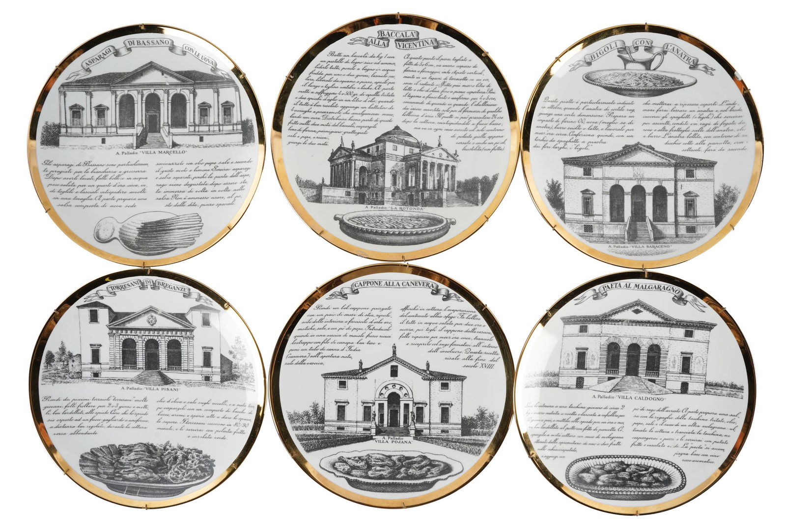 FORNASETTI: SIX 'VICENTINE' PORCELAIN  PLATES (1 of 9)
