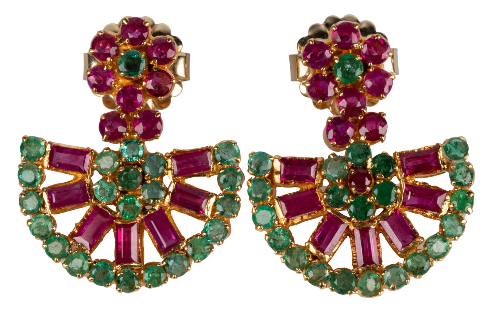 PAIR OF 18 KARAT YELLOW GOLD, RUBY, & EMERALD EARRINGS (1 of 6)
