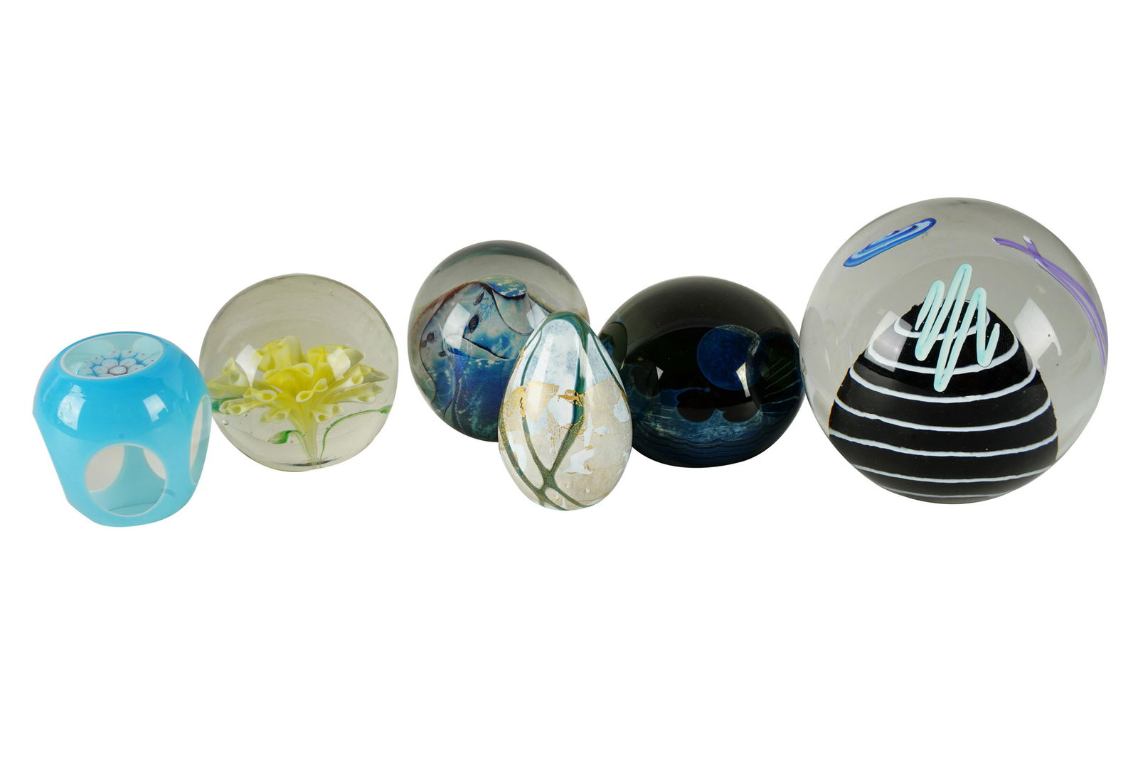 SIX ART GLASS PAPERWEIGHTS (1 of 11)
