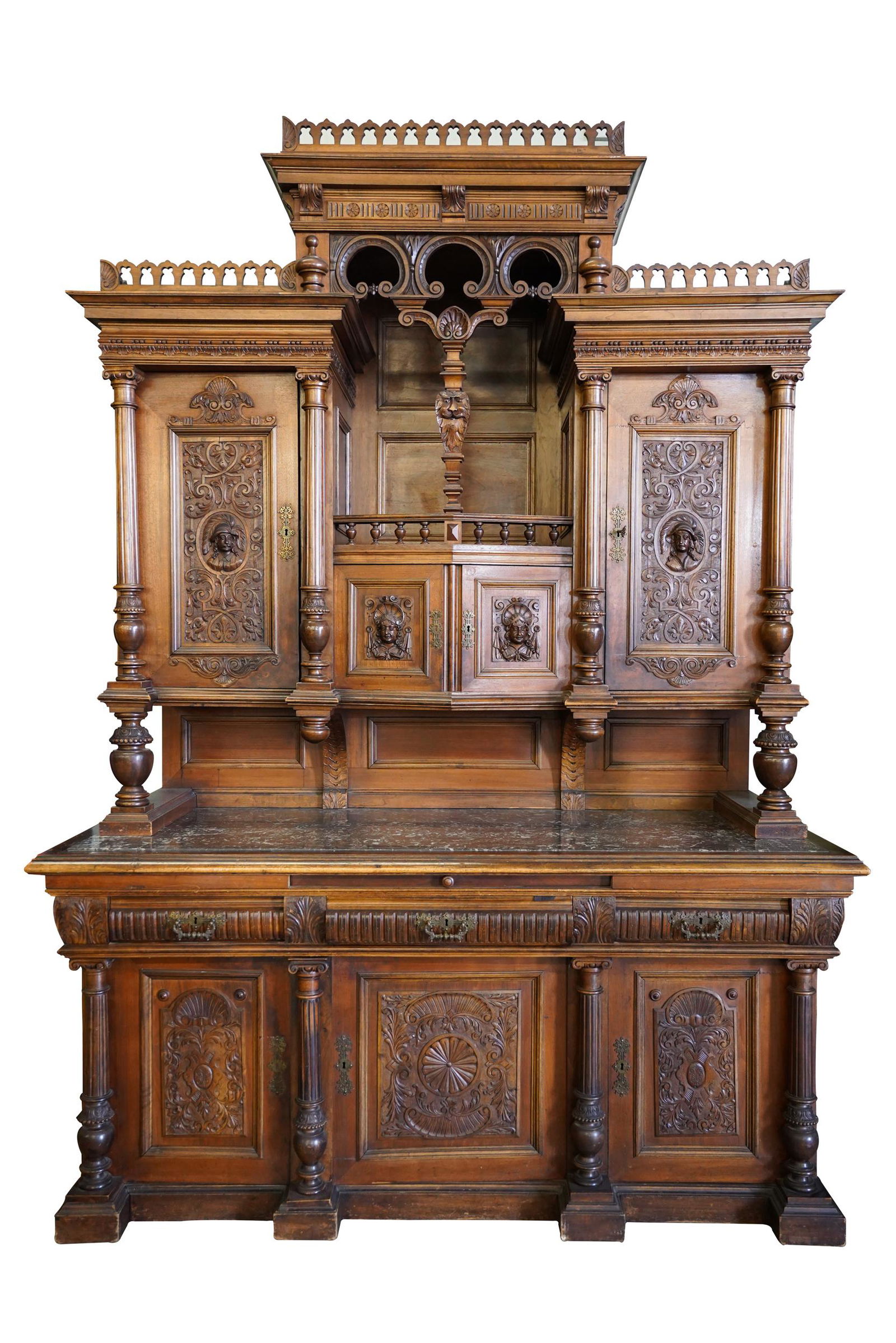 RENAISSANCE REVIVAL CARVED OAK CUPBOARD (1 of 15)