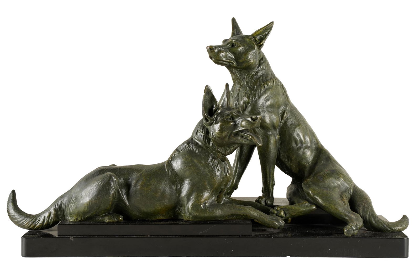 PATINATED METAL DOG FIGURAL GROUP (1 of 8)