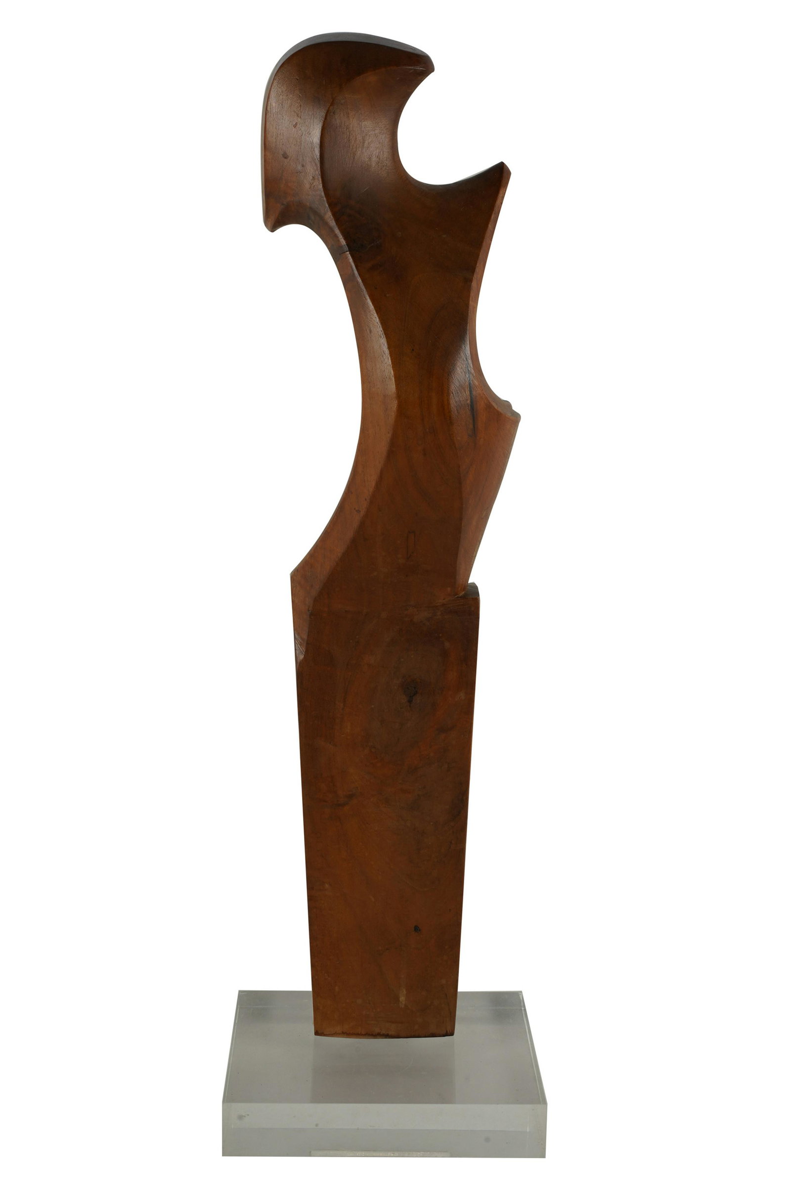 WOOD AND LUCITE ABSTRACT SCULPTURE: signed and dated G. Carli 1981; 22 1/2 inches high