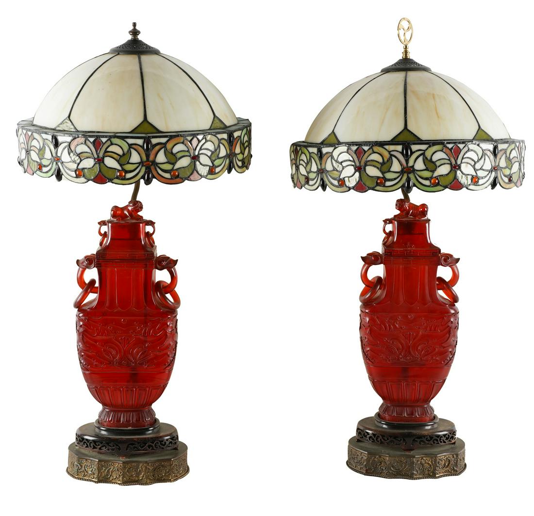 PAIR OF CHINESE RESIN URN-FORM TABLE LAMPS (1 of 14)
