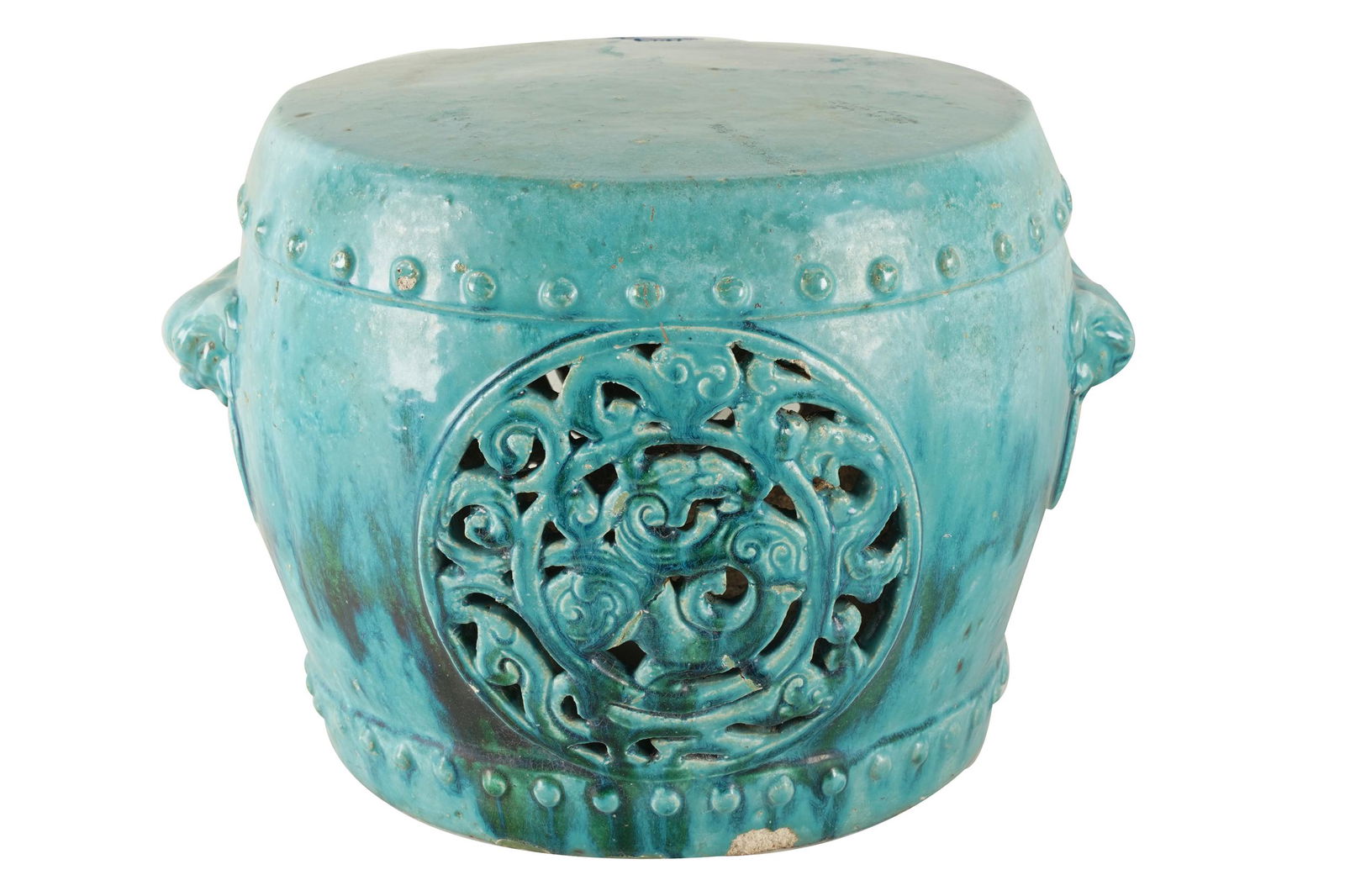 TURQUOISE-GLAZED CERAMIC GARDEN SEAT (1 of 9)