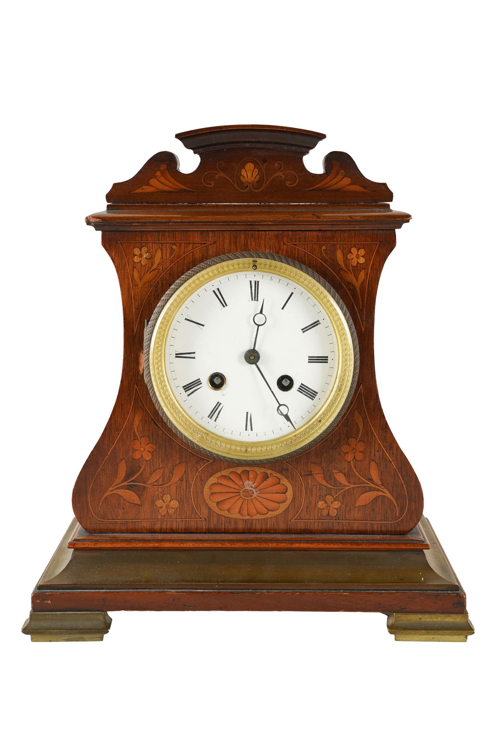 EDWARDIAN INLAID MAHOGANY MANTEL CLOCK (1 of 8)
