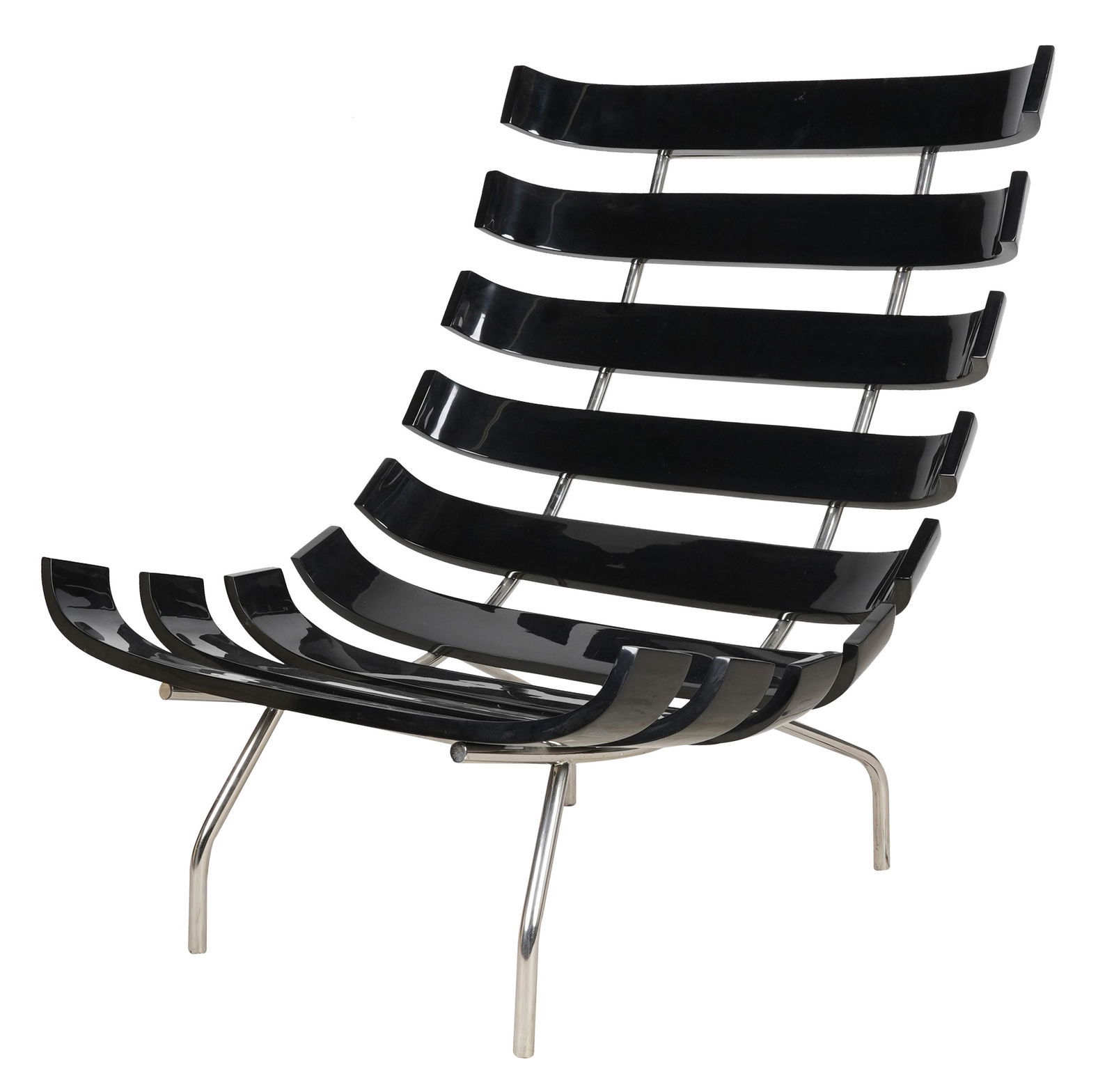 BLACK POLISHED LACQUER & CHROMED METAL CHAIR (1 of 8)