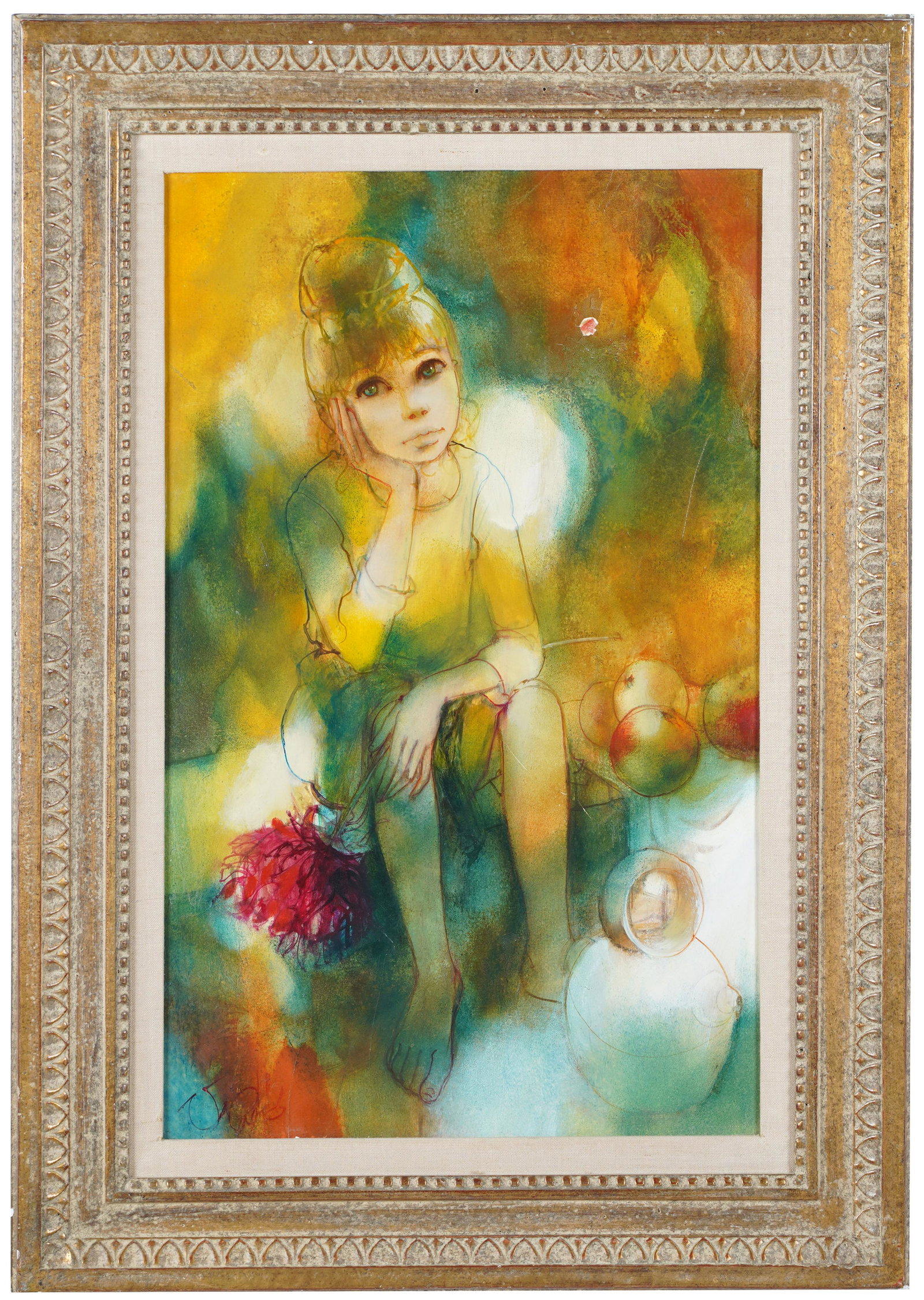 JEAN-BAPTISTE VALADIE (B. 1933): PORTRAIT OF A GIRL: oil on canvas; signed lower left; signed again and inscribed verso; 24 1/2 x 16 inches; 31 x 22 inches frame