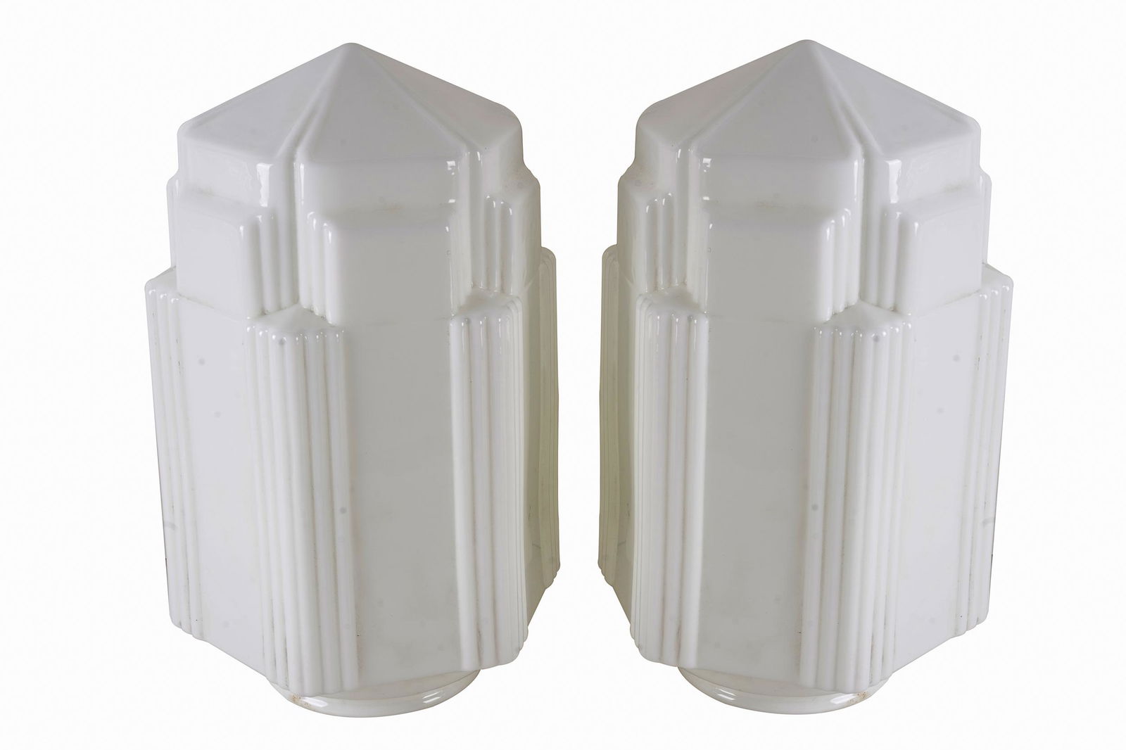 PAIR OF ART DECO STYLE MILK GLASS LAMP SHADES (1 of 6)