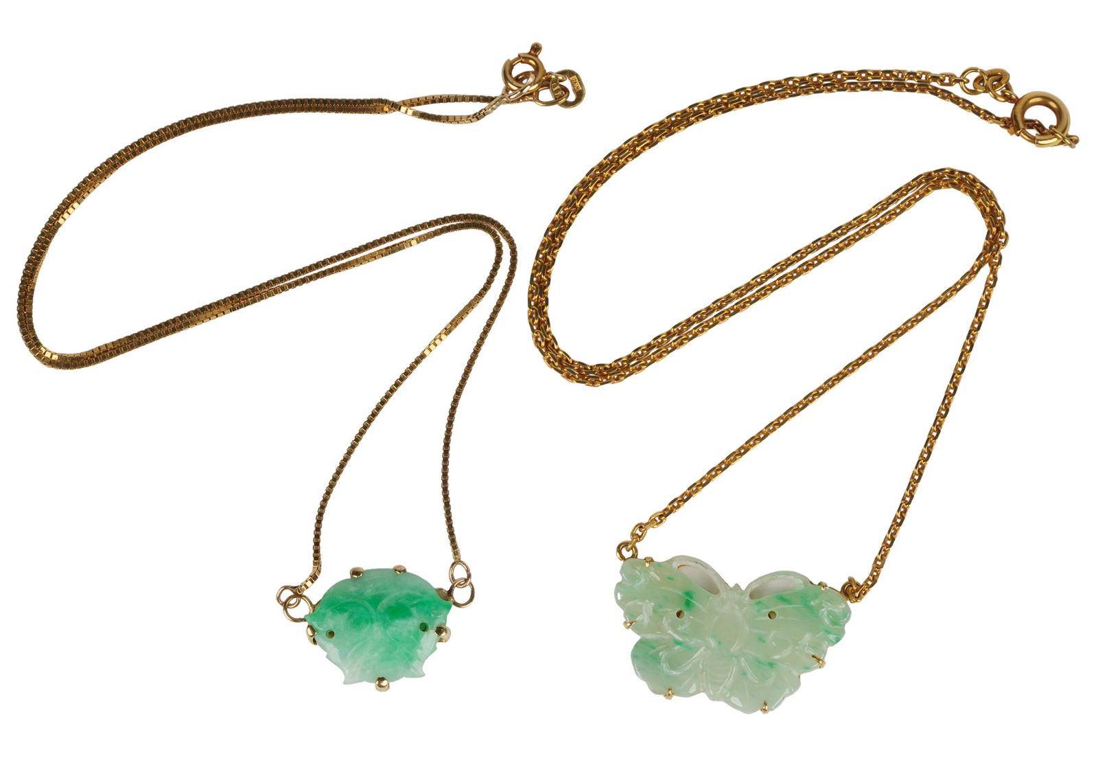 TWO 14 KARAT YELLOW GOLD & CARVED JADE NECKLACES (1 of 11)