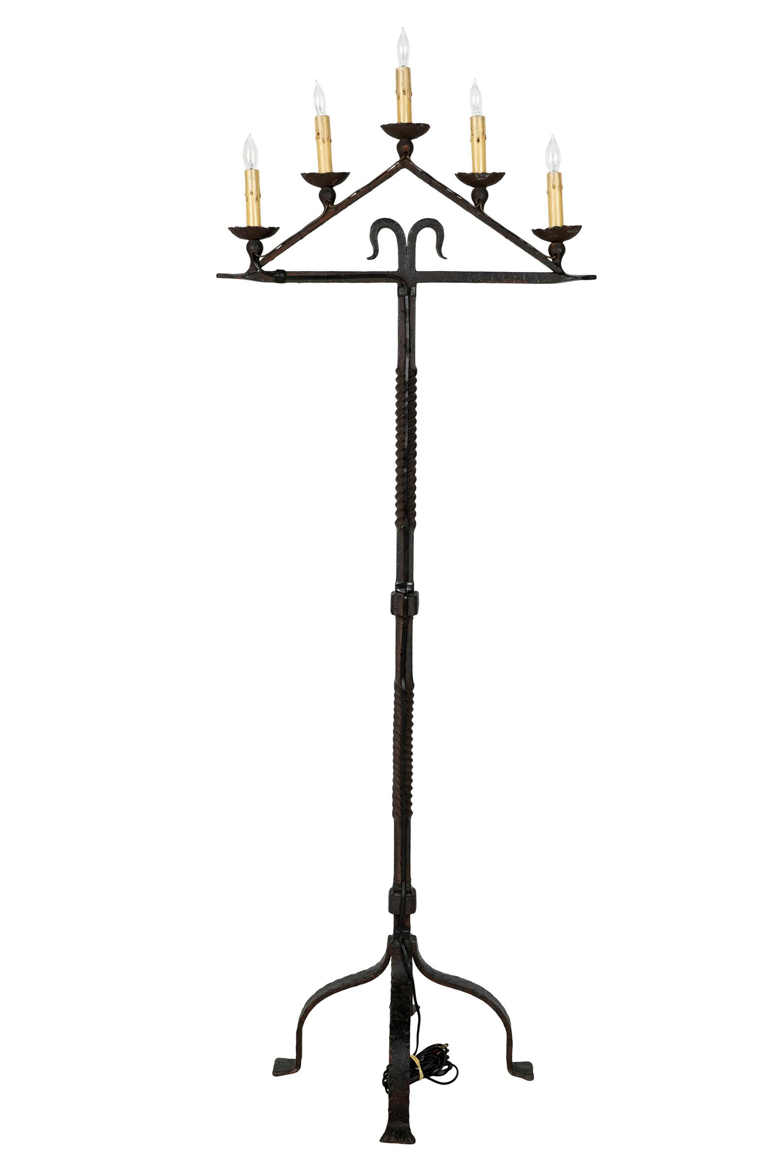 WROUGHT-IRON SPANISH REVIVAL FIVE-LIGHT TORCHIERE (1 of 8)
