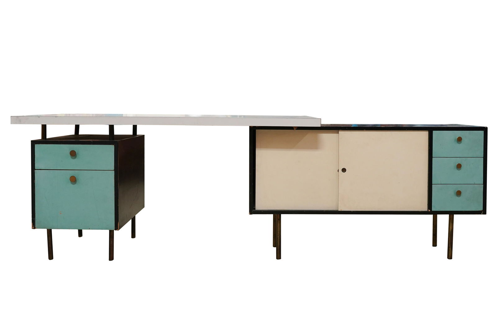 MID-CENTURY MODERN PAINTED WOOD DESK & RETURN (1 of 10)