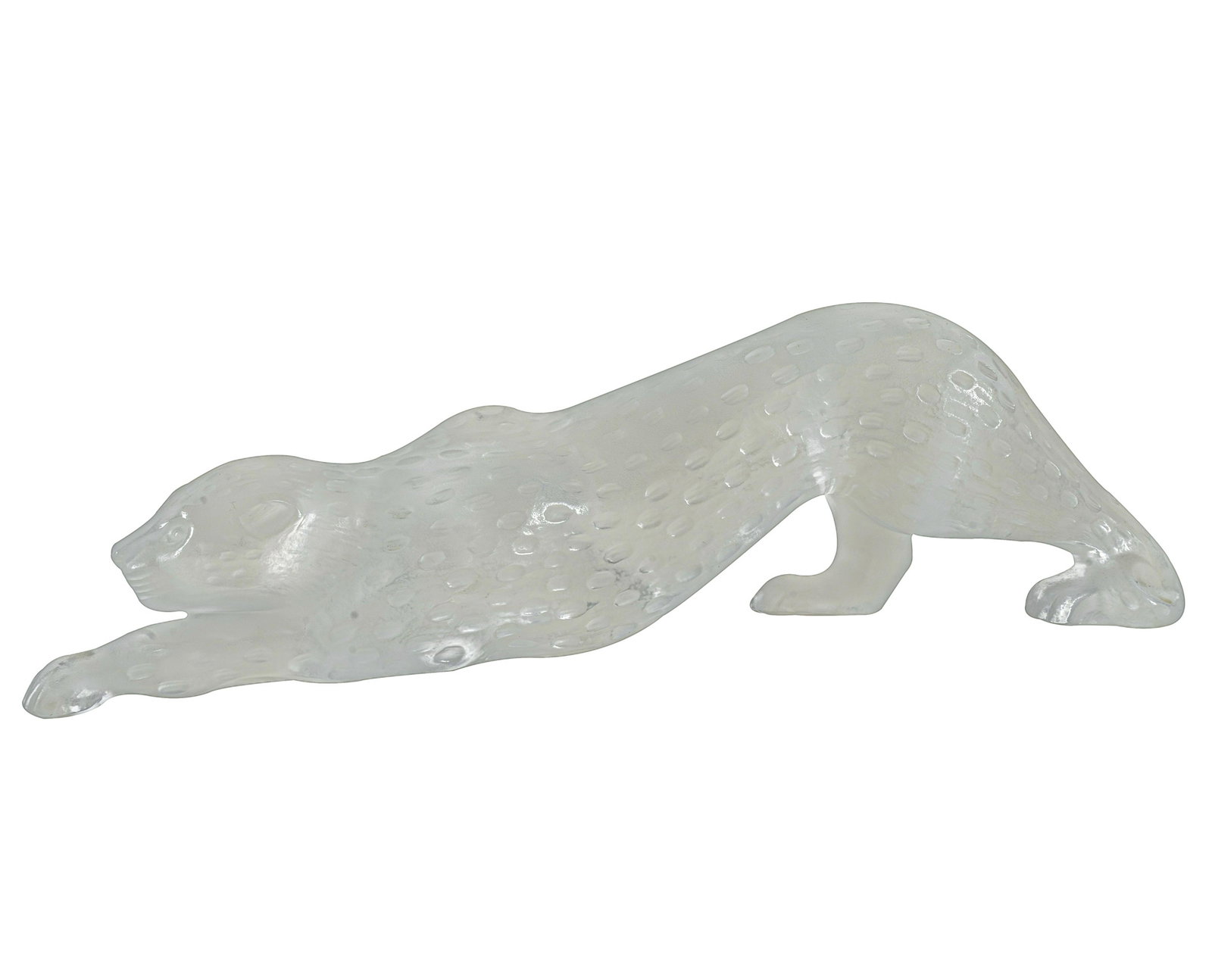 LALIQUE: MOLDED GLASS "ZEILA" PANTHER FIGURE: signed "Lalique France"; Condition: good; no chips, fleabites, cracks or scratches; 15 inches wide