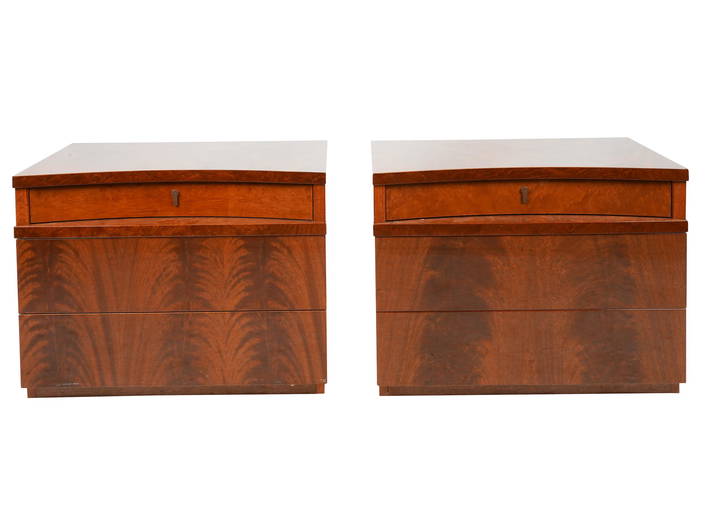 Pair Of Italian Flame Mahogany Nightstands
