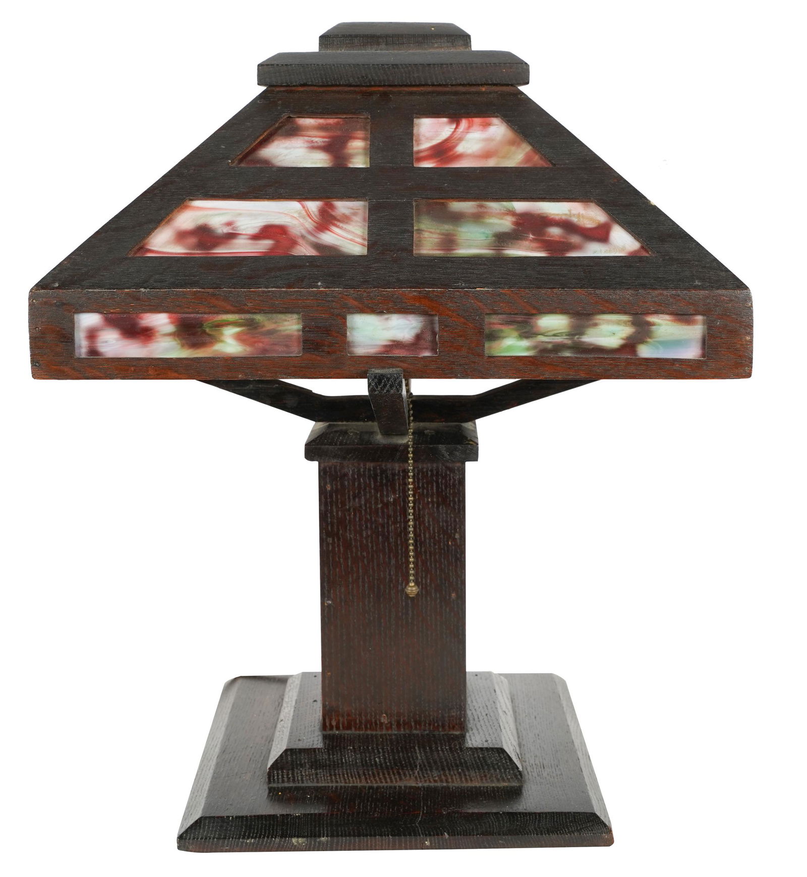ARTS & CRAFTS OAK & GLASS TABLE LAMP (1 of 6)