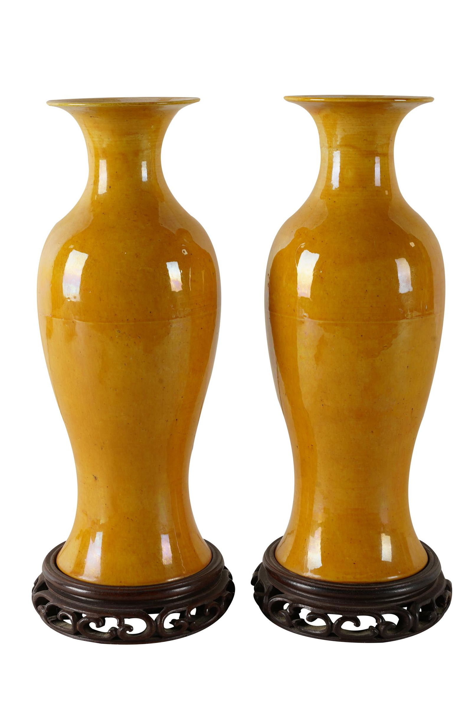 PAIR OF CHINESE YELLOW MONOCHROME VASES (1 of 5)