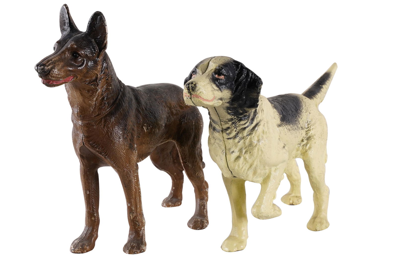 TWO PAINTED IRON  FIGURAL DOG DOOR STOPS (1 of 9)