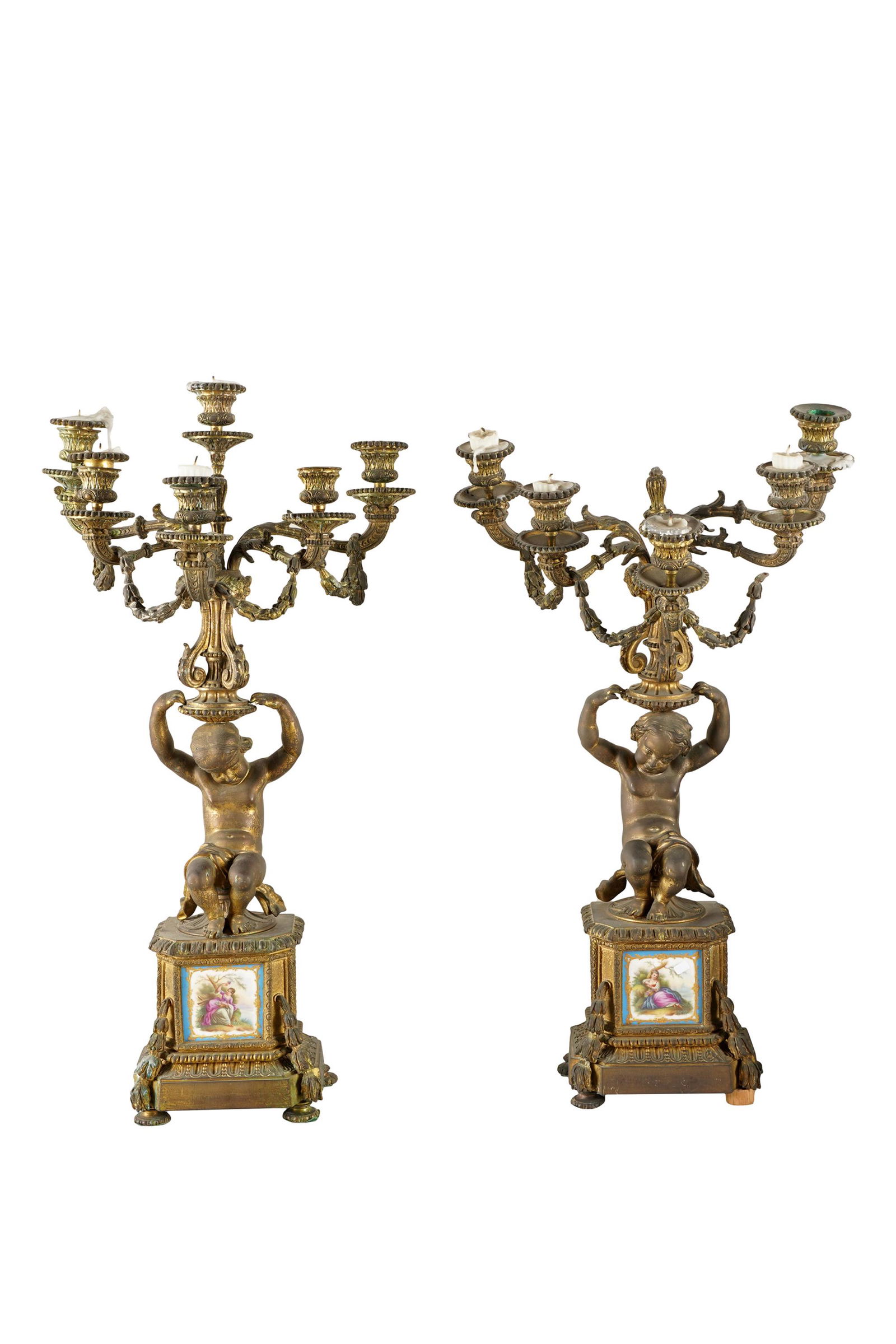 PAIR OF GILT METAL FIGURAL CANDELABRA (1 of 13)
