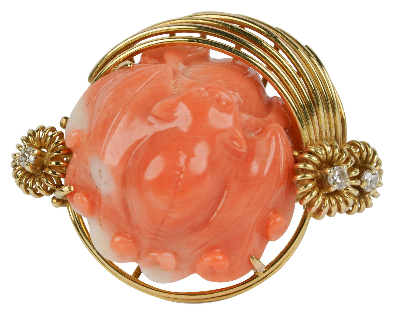14 KARAT YELLOW GOLD, CORAL, & DIAMOND RING (1 of 7)