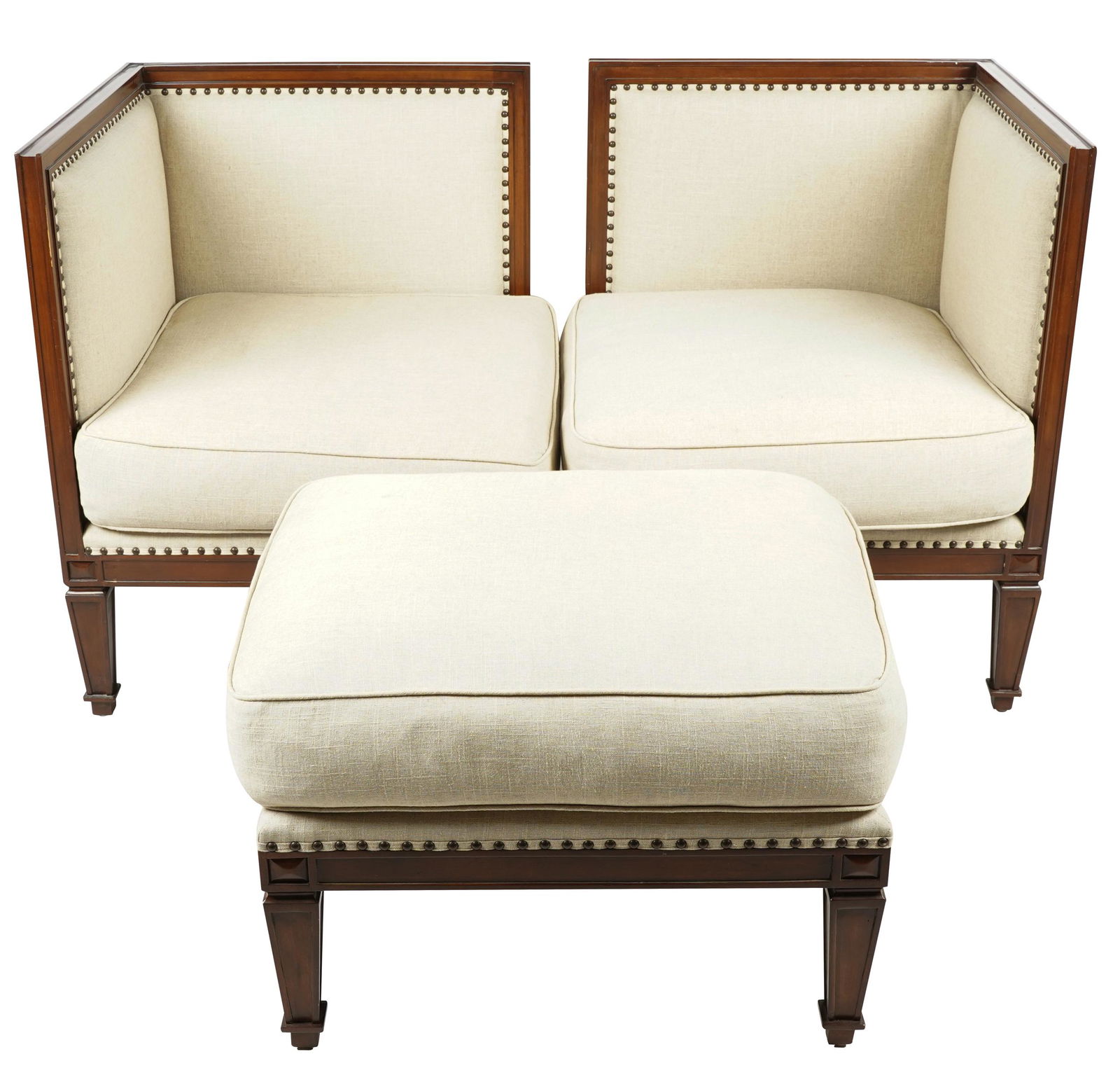 PAIR OF CORNER CHAIRS & OTTOMAN (1 of 9)