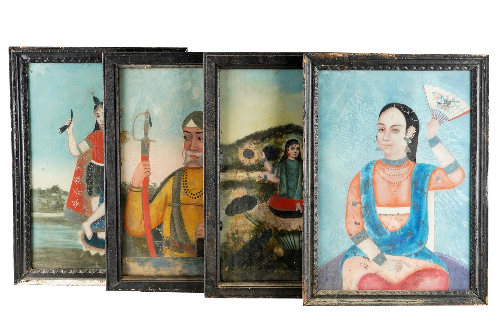 FOUR INDIAN REVERSE GLASS PAINTINGS (1 of 6)