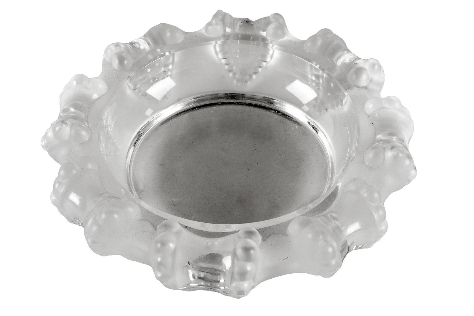 LALIQUE: "CANNES" MOLDED GLASS ASHTRAY: octopus pattern; marked to underside; Condition: with scratches to underside 7 1/2 inches diameter
