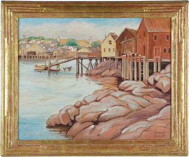 YARNALL ABBOTT (1870-1938): HARBOR-LOW TIDE: 1926; oil on canvas; signed lower; signed, dated, and titled on canvas verso, signed on frame; Provenance: George Stern Fine Arts; Condition: with loss of gilding to frame edges; 20 x 25 inches; 25 1/