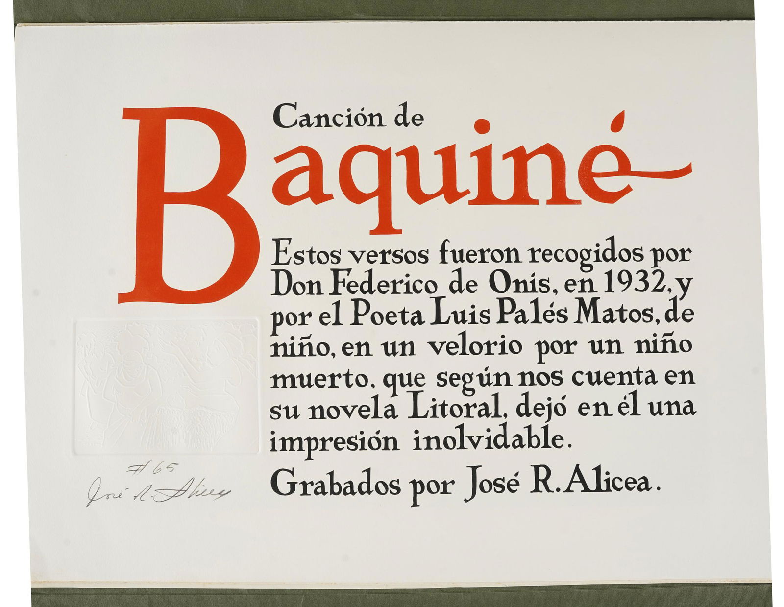 JOSE ALICEA (1928 - ): CANCION DE BANQUINE PORTFOLIO (1 of 9)