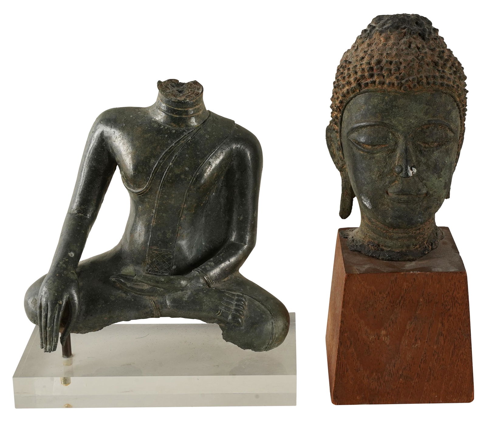 TWO THAI BRONZE RELIGIOUS FIGURES (1 of 9)