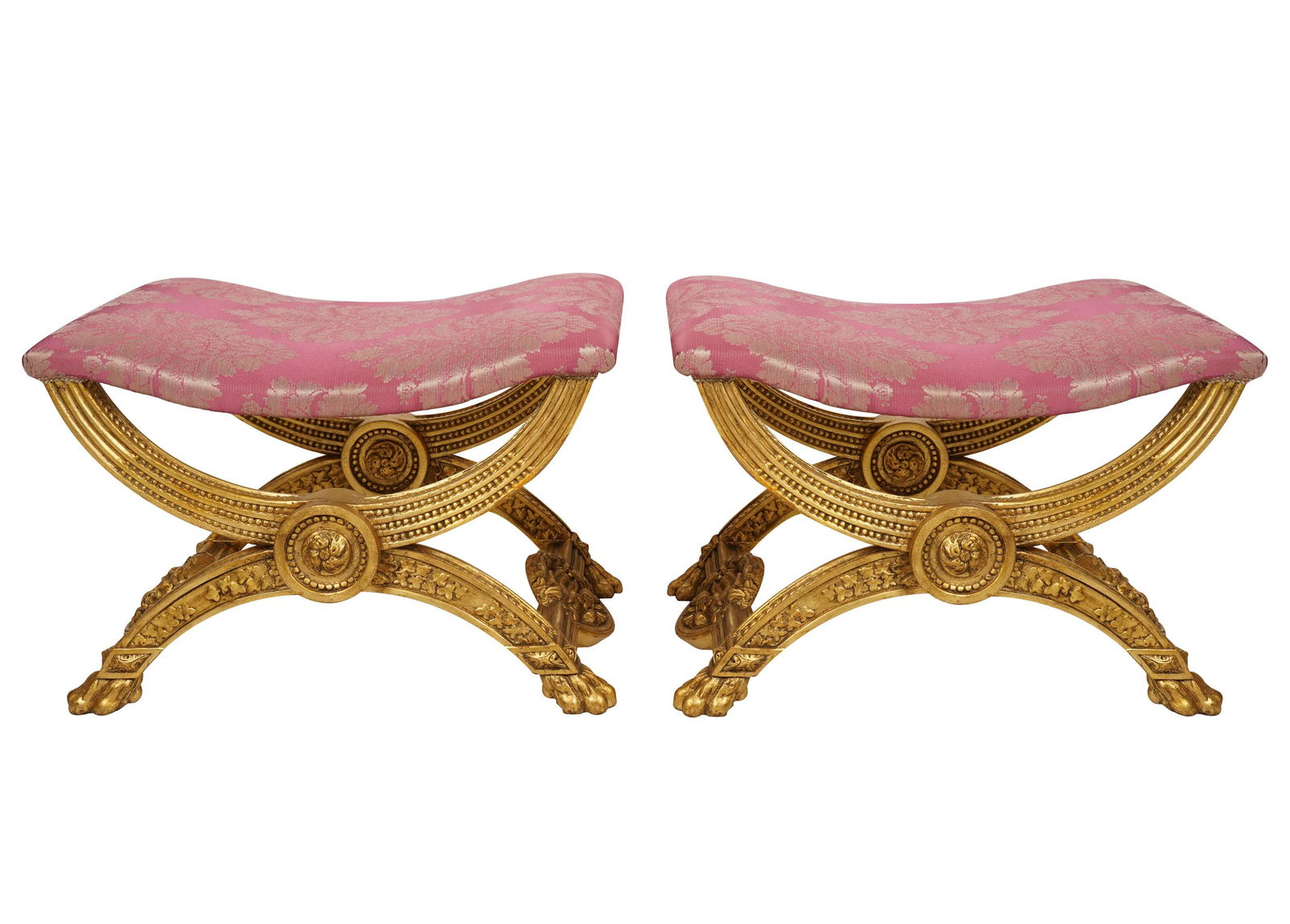 PAIR OF GILTWOOD CURULE STOOLS (1 of 9)