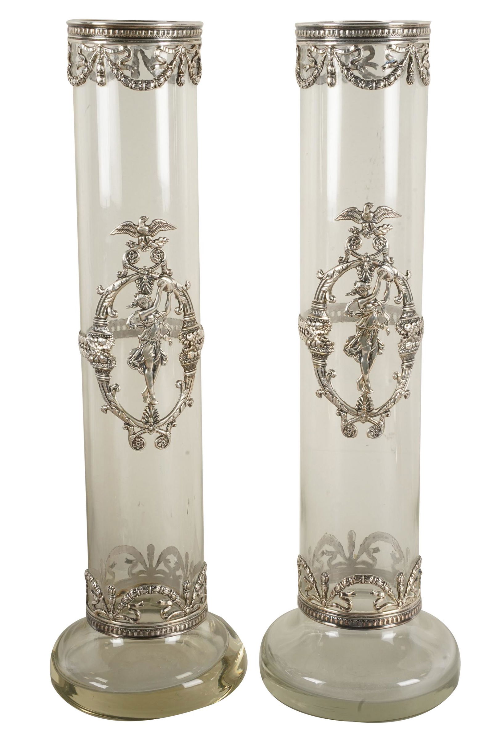 PAIR OF PORTUGUESE SILVER- MOUNTED GLASS VASES (1 of 8)