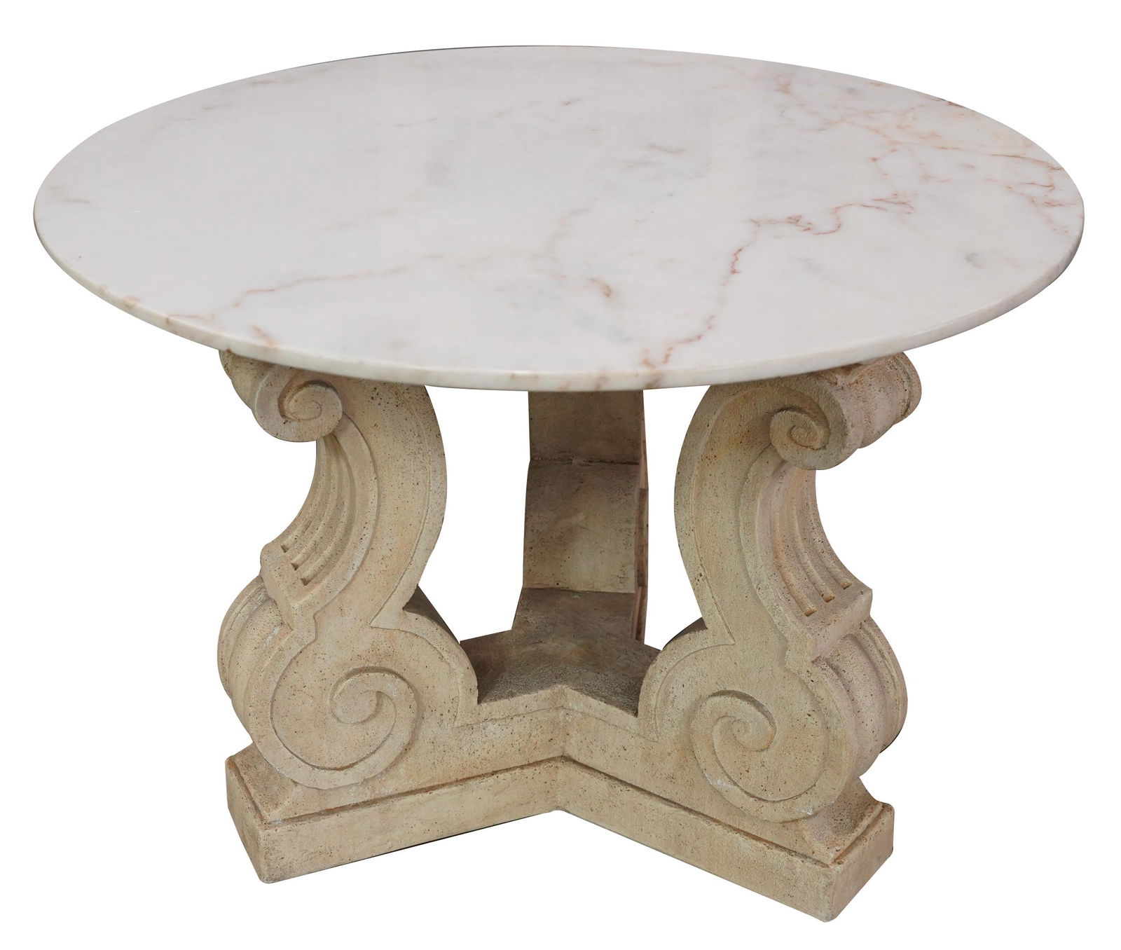 ROUND MARBLE-TOP CAST STONE TABLE (1 of 7)