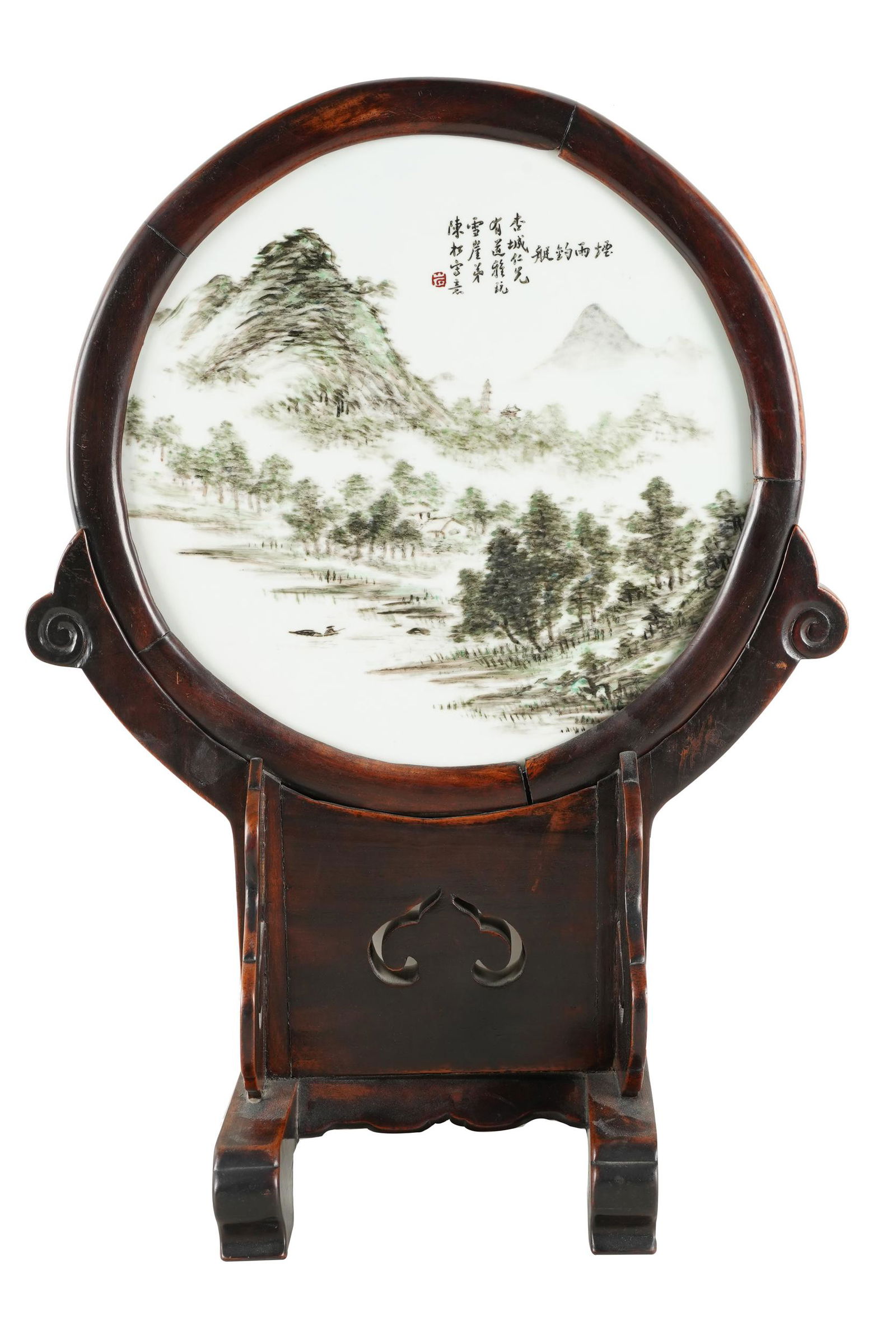 CHINESE ROUND PORCELAIN PLAQUE ON STAND (1 of 7)