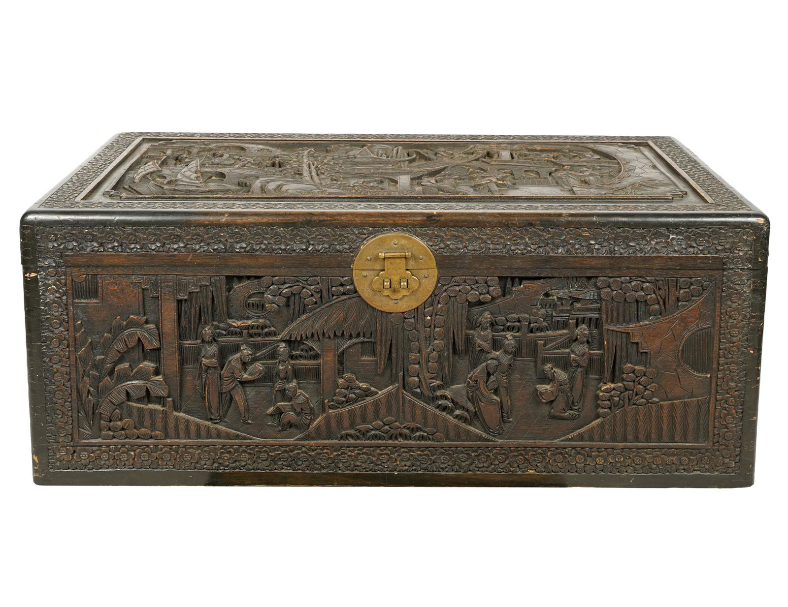 CHINESE STYLE CARVED WOOD TRUNK (1 of 9)
