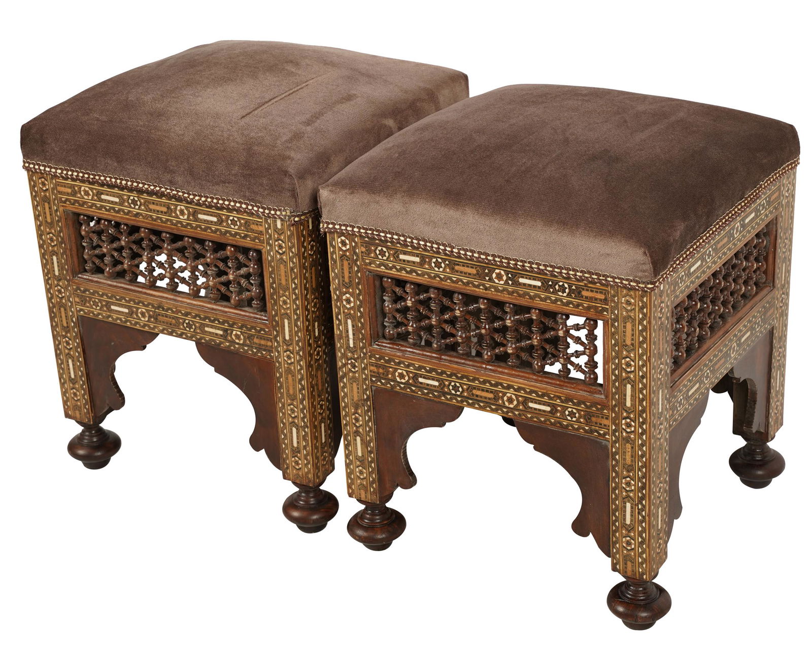 PAIR OF MOORISH STYLE INLAID SQUARE STOOLS (1 of 8)
