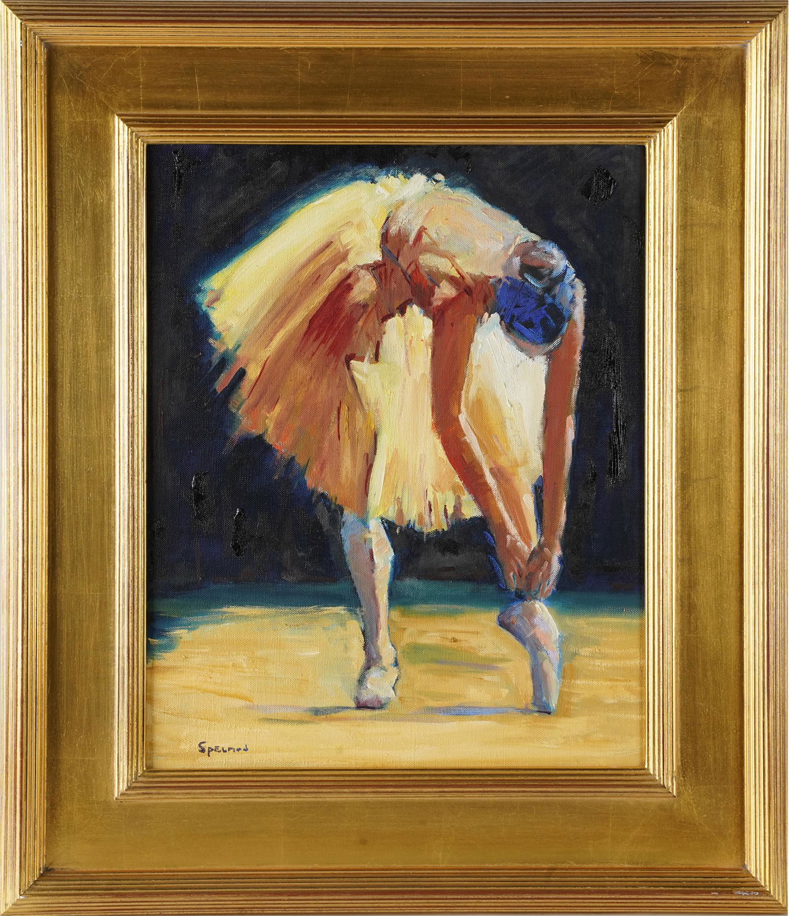 SPELMAN: BALLERINA: oil on canvas; signed lower left; 20 x 16 inches; 28 1/4 x 24 inches frame