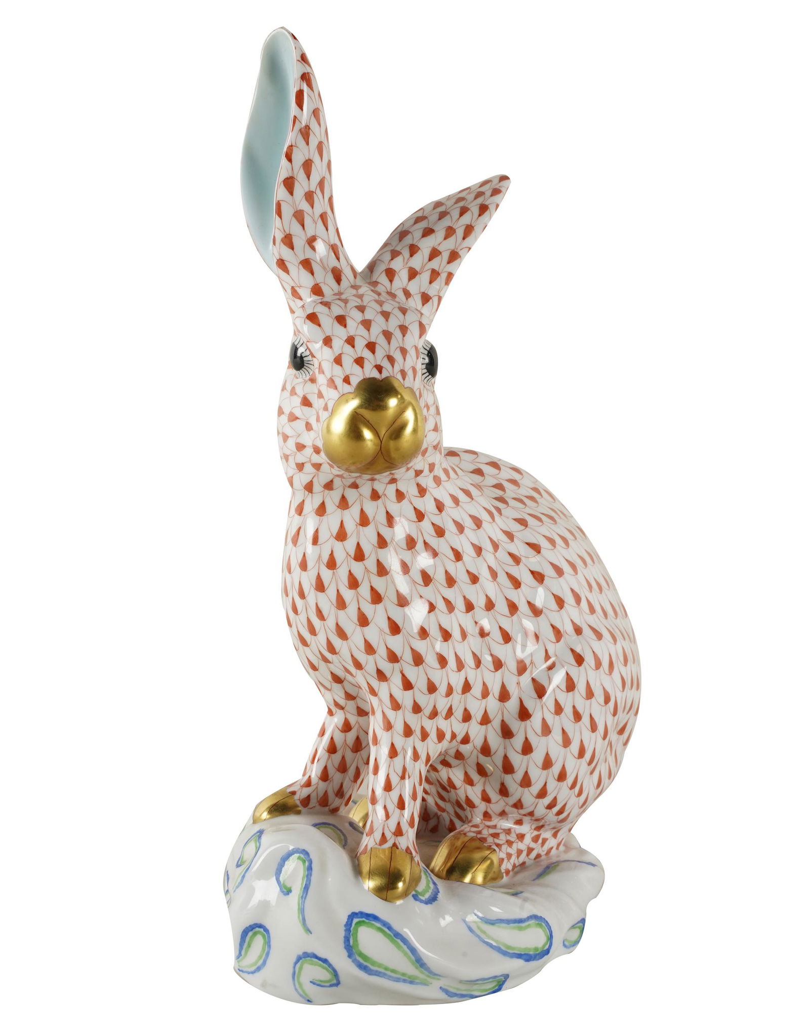 HEREND RED FISHNET PORCELAIN RABBIT FIGURE (1 of 9)