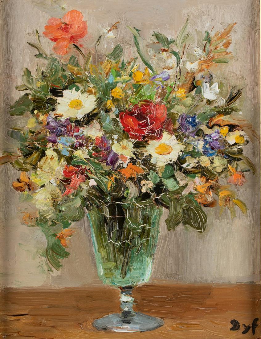 MARCEL DYF (1899 - 1985): FLORAL STILL LIFE: oil on canvas; signed lower right; 14 x 10 3/4 inches; 19 1/2 x 16 1/4 inches frame