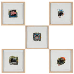 LARRY BELL (B. 1939): FIVE WORKS (FROM FRACTON SERIES): each mixed media on paper; each signed and dated lower center (two dated 1999, three dated 1996); each: 10 x 10 inches paper; approximately 5 x 6 inches image