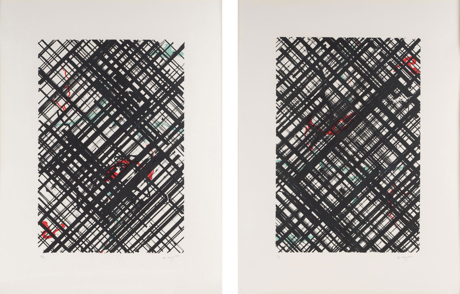 ED MOSES (1926 - 2018): TWO WORKS: 1989; each lithograph in colors; each signed and dated lower right; each numbered lower left (one 9/25, the other 25/25); Provenance: The Estate of Barry Tarlow, Los Angeles; each: 23 1/4 x 16 inches