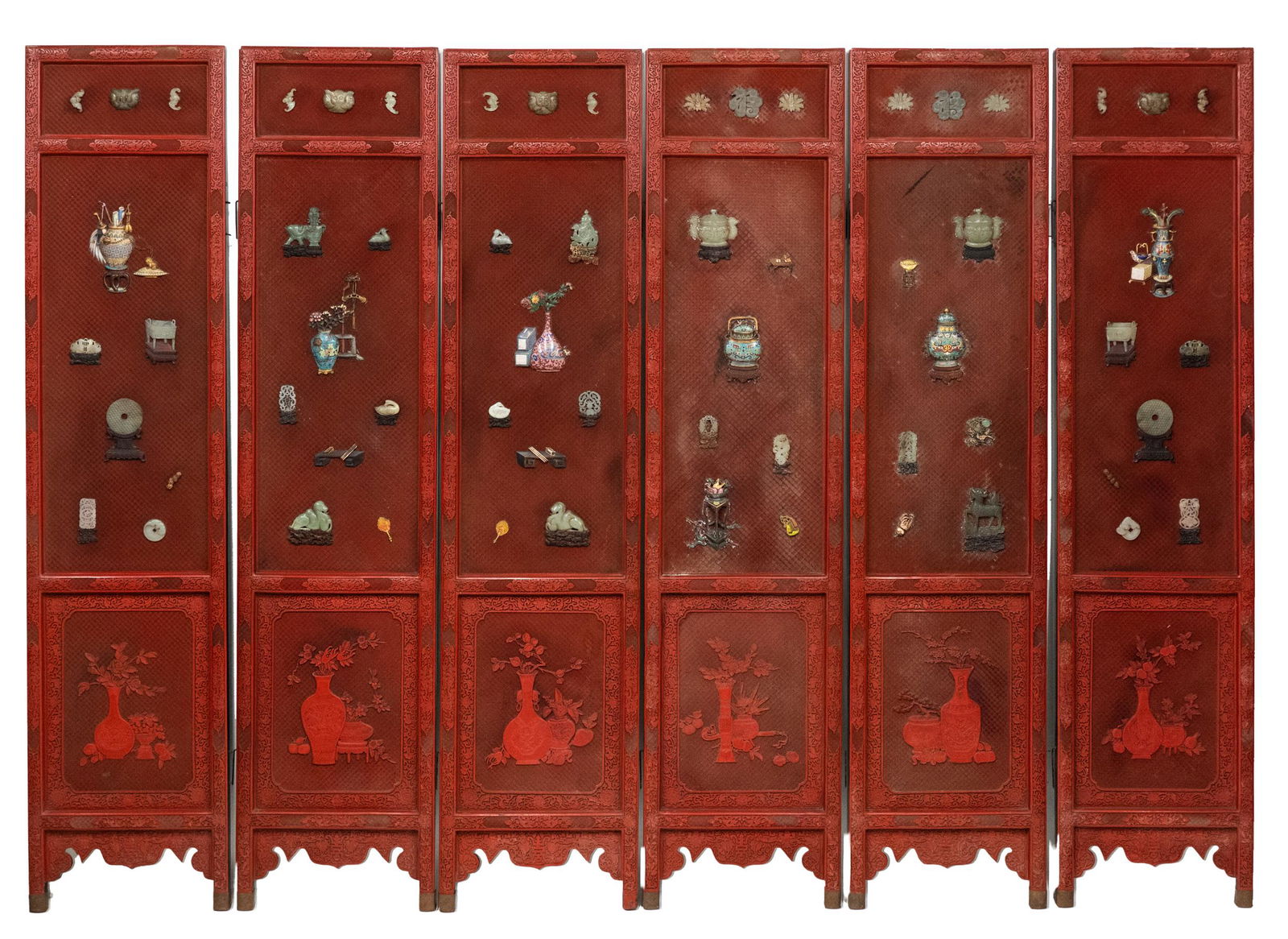 CHINESE CINNABAR & STONE-INLAID SCREEN (1 of 20)