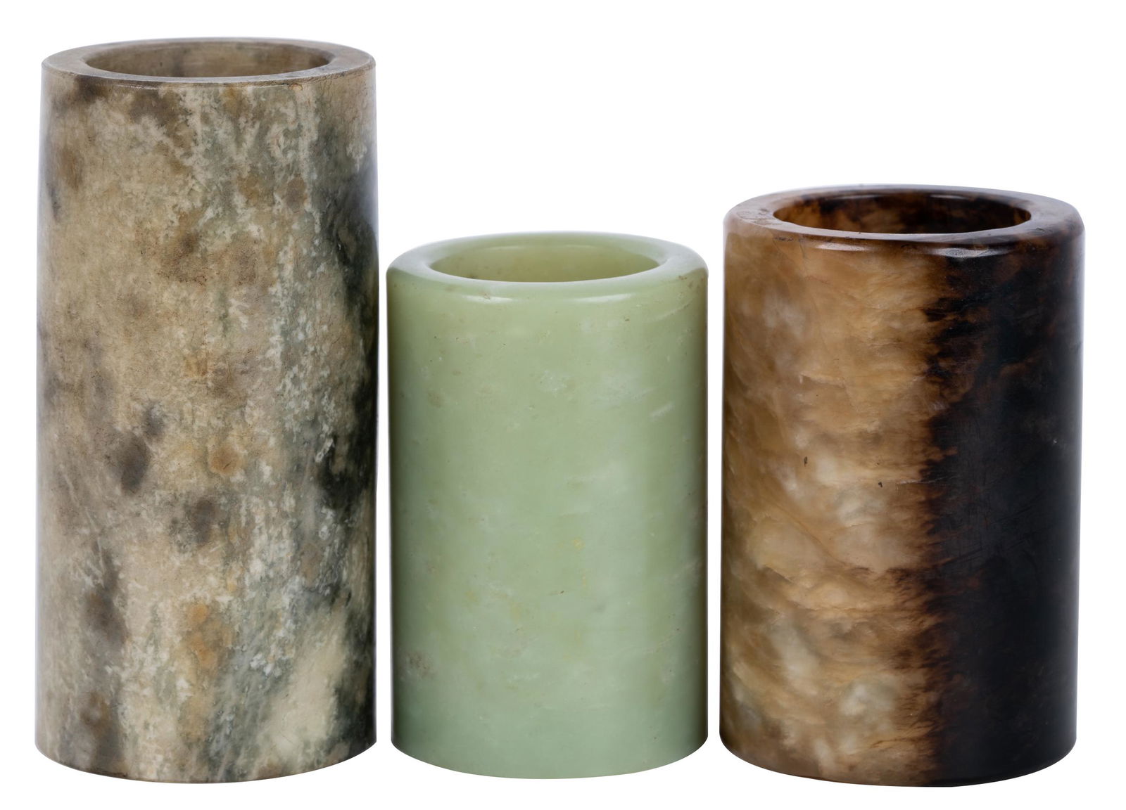 THREE CHINESE JADE CYLINDRICAL VASES (1 of 16)