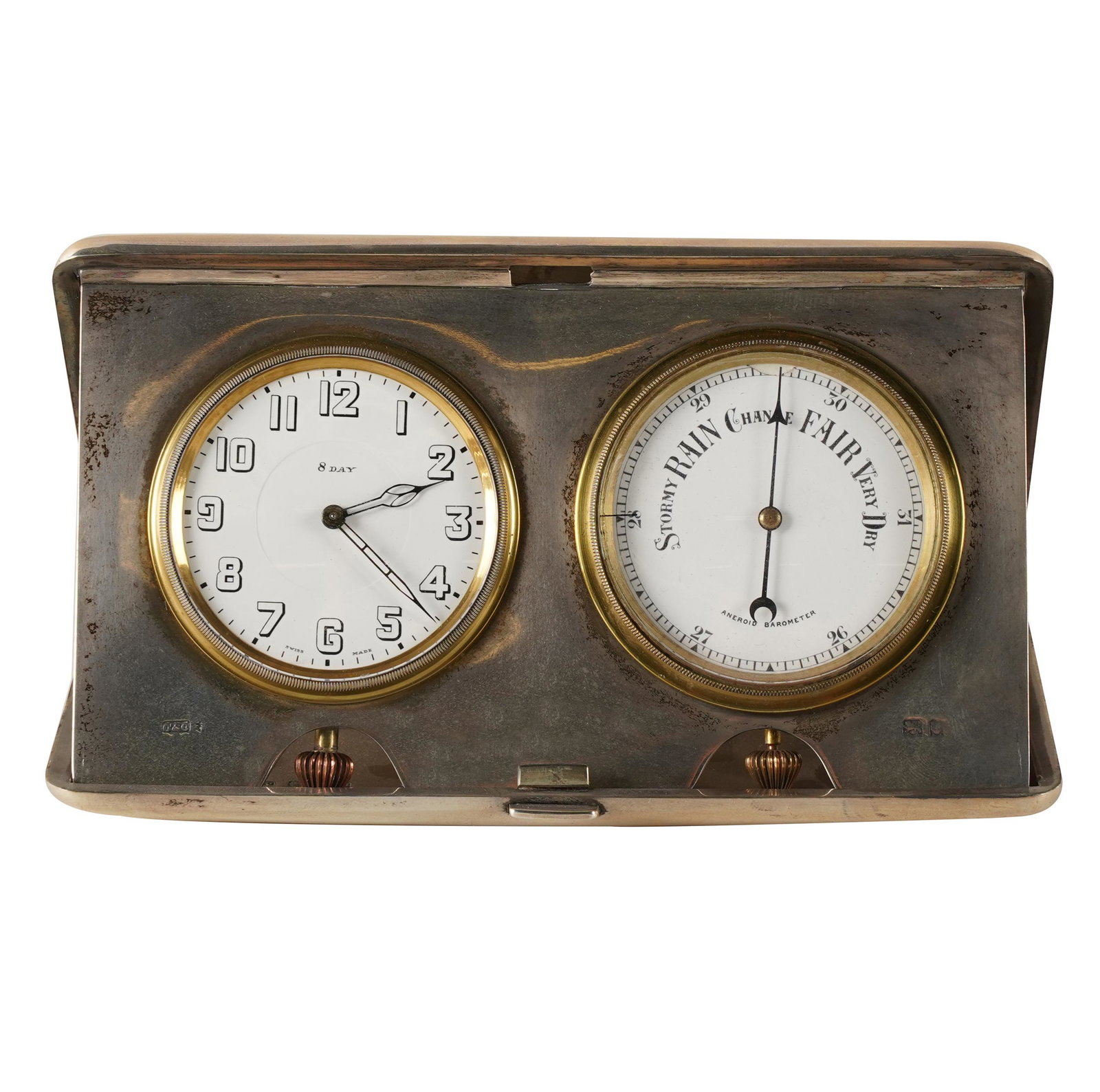 GEORGE V STERLING SILVER DESK CLOCK & BAROMETER (1 of 7)