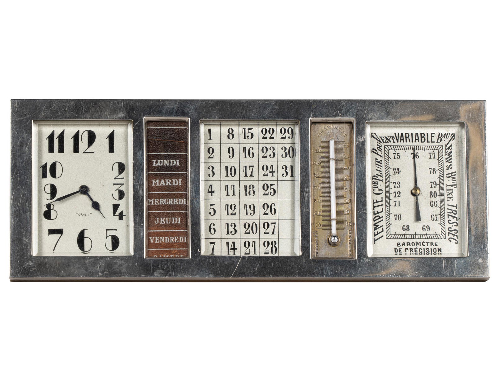 FRENCH SILVERED BRONZE DESK CLOCK / BAROMETER (1 of 9)