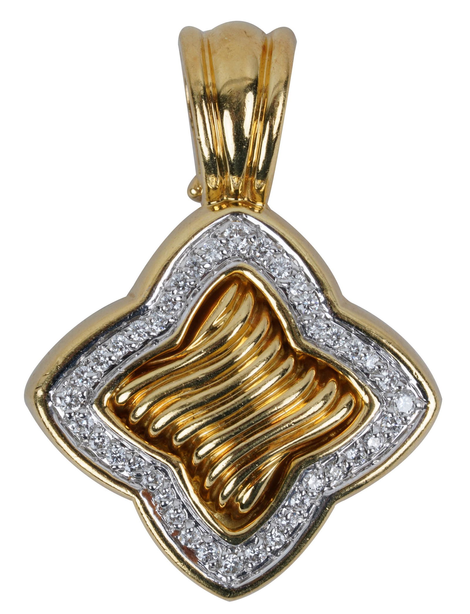 DAVID YURMAN 18 KARAT YELLOW GOLD & DIAMOND PENDANT: the back signed 'D.Y. 750'; containing 40 full cut diamonds [H-I/VS] weighing approximately 0.27 carats total; 22.3 grams; 39.15 x 28.30 mm